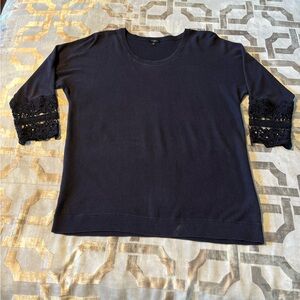 Talbots Navy Sweater with Lace Sleeves, size medium petite